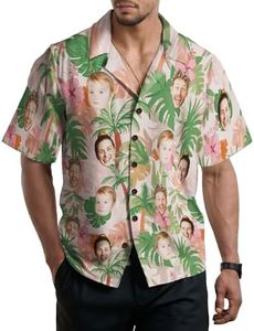 Custom Hawaiian Shirt with Face for Men, Unisex Tropical Beach Shirts Personalized Casual Funny Hawaii Button Down Shirts (Style-1)