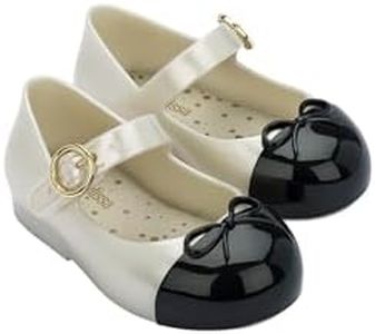 Mini Melissa Sweet Love Cap Toe Mary Jane Shoes for Babies & Toddlers - Jelly Flats for Girls with Cute Bow, Toe Accent and Adjustable Straps, Toddler Girl Ballet Flats, Pearly White/Black, 9