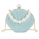 MEGAUK Ladies Seashell Purse Shell Wallet Sequined Shell Shape Chain Shoulder Bag Mini Glitter Party Clutch Pouch (07880 Blue)