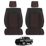 ROCCS Leather Front Seat Covers for Chevy Silverado GMC Sierra 1500 2500HD 3500HD Crew Double Extended Cab 2024 2007-2023 Pickup,Airbag Compatible Front Seat Waterproof Protectors,Red Black