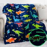 Dinosaur Toys Gifts for Boys Girls - Glow in The Dark Dino Blanket Best Christmas Birthday Valentine's Day Easter Presents for Kids Age 1 2 3 4 5 6 7 8 9 10 Year Old Child Teen Soft Throw 60"x80"