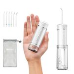 Water Flosser Cordless Travel, Mini Oral Irrigator with Telescopic Water Tank, 5 Modes, 6 Jet Tips, IPX7 Waterproof Electric Portable Water Teeth Cleaner Picks for Braces Bridges Care