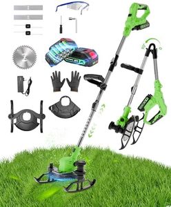 Foldable 3-in-1 Cordless String Trimmer/Lawn Edger/Mini Mower - 2x2.0Ah Battery Weed Wacker/Upgraded Wheeled Design, Adj Handle, Round/Square Blades&Trimming Line, 1H Runtime for Brush/Weeds/Grass