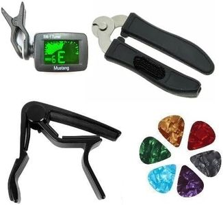 MUSTANG Capo Digital Electronic Guitar Tuner 3-in-1 Multifunction Guitar String Winder, String Cutter, Pin Puller and with Guitar 5 Picks for Acoustic Guitar
