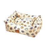 SITSNOOZE Plush Lounger Dog Bed, Cat Beds For Indoor, Orthopedic Pet Bed For Puppy, Extra Soft & Machine Washable With Anti-Slip & Water-Resistant, White & Brown, Size : Medium