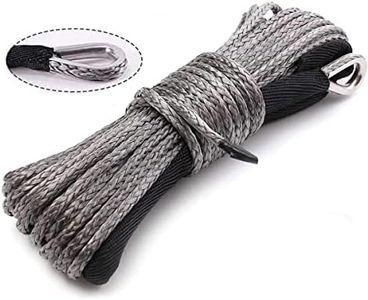 Synthetic Winch Rope String Line Cable 5/16" 50ft 8300LBs ATV UTV SUV Truck Boat Towing Synthetic Winch Recovery Rope (Gray)