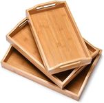 Prosumer's Choice Bamboo Serving Tray with Handles, Set of 3-34x20x6.5cm- S,37x25x6.5cm- M, 41x28x6.5cm- L - Coffee Table Wooden Trays for Home, Restaurant - Nesting Food Tray for Breakfast in Bed