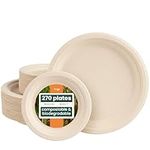 HAAGO Sugarcane Bagasse Plates Set - Eco-Friendly, Biodegradable & Compostable for Dinner and Starter/Dessert | Perfect for Outdoor Events, Weddings, BBQs & Garden Parties (270 Pack)