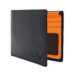 PELLE TORO Handmade Super Slim Men's Wallet, Handmade with Napa Leather, RFID Blocking Wallet, 9 Card Slots & ID Window (Charcoal Black & Orange)