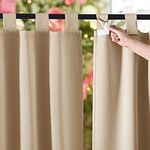 NICETOWN 2 Panels Outdoor Patio Curtains Waterproof Room Darkening Drapes, Detachable Sticky Tab Top Thermal Insulated Privacy Outdoor Dividers for Porch/Doorway, Biscotti Beige, W52 x L84