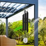 Hukimoyo 88 inch Big Size Wind Chimes for Home Positive Energy Balcony Outdoor Sound Healing Hanging Large Metal 6 Pipe Natural Melody Wind Chimes Instruments, Wind Bells for Temple (Black)