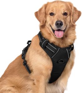 rabbitgoo Large Dog Harness, No Pull Reflective Vest – Black, XL, 2 Leash Clips