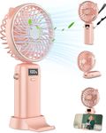 Portable Fan for Travel,Handheld Fan Rechargeable Fan with 5 Speeds,Cute Hand Fan Folding with LED Display,Personal Fan Battery Operated Fan Desk Fan with Base,Summer Gifts for Women Girls Kids Pink