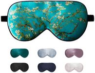 LaCourse 100% Natural Mulberry Silk Eye Mask for Sleeping with a Travel Pouch, Both Sides 19 Momme Organic Silk, Adjustable Silk Sleep Eye Mask for Women, Green-Floral