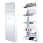 Atahome Lydia 5-Drawer Modern Slim Metal Shoe Cabinet for hallwaywall mounted thin flip down Shoe Rack Storage Organiser Shoe cupboard 5 Tier Indoor Outdoor (White)