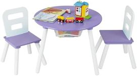 HONEY JOY Kids Table and Chair Set, Wooden Children Activity Table and 2 Chairs for Art & Craft, Storage Mesh Basket, 3-Piece Toddler Furniture Set for Daycare & Playroom, Gift for Boys Girls (Purple)