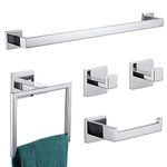 KOKOSIRI 5 Piece Bathroom Hardware Set Bath Towel Bar Toilet Roll Paper Holder Towel Ring Robe Hook Stainless Steel Wall Mounted, Polished Chrome,B09A5-CH