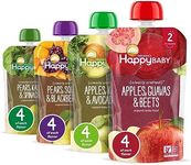 Happy Baby Organics Stage 2 Baby Food Pouches, Gluten Free, Vegan & Healthy Snack, Clearly Crafted Fruit & Veggie Puree, Fruit & Veggie Variety Pack, 4 Ounces (Pack of 16)