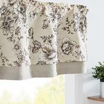 TOPICK Linen Valance Curtain Vintage Floral Small Window Curtain Double Layer Blackout Valance for Kitchen Rustic Valance for Living Room Bedroom 18 Inch Rod Pocket 1 Panel Black on Beige