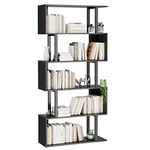 Gadroad 5 Tier Geometric Bookcase, S Shaped Bookshelf, Wood Decorative Storage Shelving, Modern Freestanding Display Shelves, Tall Book Shelf Unit for Living Room Bedroom, Black