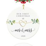 First Christmas Married Ornament 2024, Our First Christmas as Mr and Mrs Gifts, Just Married Gifts, 2.9" Ceramic Newlyweds Christmas Ornament 2024