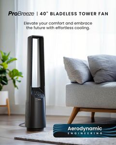 Pro Breeze Silent Bladeless Tower Fan – Ultra Quiet, 10 Speeds, Remote