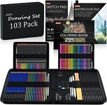 Shuttle Art 103 Pack Sketching and Drawing Pencils Set, Sketch Pencil Set with Colouring Pencils, Sketch Books, Graphite Pencils in Sturdy Zipper Case, Art Supplies for Artists, Beginners, Adults