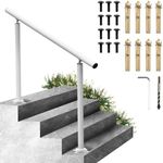 Happybuy Handrail for Outdoor Steps, 3-4 Steps White Round Outdoor Handrail, Adjustable Aluminum Staircase Handrail, Thickened Stair Railings for Porch Railing, Deck Handrail