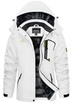 KEFITEVD Women's Outdoor Skiing Jacket Waterproof Fleeced Coat Winter Warm Parka Jackets with Multi Pockets,White,XS