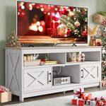 YITAHOME TV Stand for 65 55 Inch TV with Power Outlet, Farmhouse Entertainment Center with Storage Cabinets and Open Shelf, Rustic Media Console TV Cabinet for Living Room, Grey White/Grey Wash