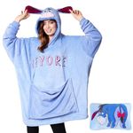 Disney Stitch Blanket Hoodie - Adults 2 in 1 Oversized Fleece Hoodie Baby Yoda Minnie Mouse - Stitch Gifts (Blue Eeyore)