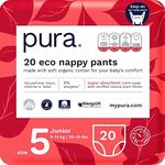 Pura Premium Eco Nappy Pants Size 5 (9-14kg /20-30lbs) 1 Pack of 20 Baby Toddler Easy Pull Up’s Training Nappies for Boys and Girls, EU Ecolabel Certified, Perfume Free