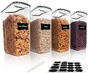 Vtopmart 4L Large Cereal Containers for Storage,Airtight Plastic BPA Free Kitchen Pantry Flour Storage,Set of 4 with 24 Labels(Black)