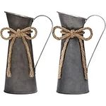 Belle Vous 2 Pack Rustic Metal Milk Jugs - W8.3 x H20cm / 3.27 x 7.87 inches - Galvanized Vintage Shabby Chic Farmhouse Flower Vase - Decorative Pitcher Jug for Home/Wedding Decor & Garden Flowers