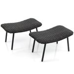 Tangkula Set of 2 Patio Ottomans, Multipurpose Rattan Ottomans w/Padded Quick Dry Foam & Heavy-Duty Metal Legs, Outdoor Wicker Footrest Extra Seating for Poolside, Backyard All Weather Resistant