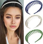 3PCS Women Wave Hairbands Solid Color Comb Hair Band Thin Headbands Hair Set Hair Barrettes Elastic No Slip Hairbands (Multicolor6)