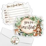 REWIDPARTY 20 Pack Woodland Baby Shower Invitation Cards with Envelopes & Stickers, Woodland Animals Shaped Fill-in Invitations Woodland Greenery Invites Cards Birthday Party Supplies for Kids Adults