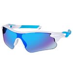 Dervin Non Polarized Oversized Sports Sunglasses for Men Women, Outdoor Cricket Cycling Hiking Fishing Sunglasses (White-Blue)