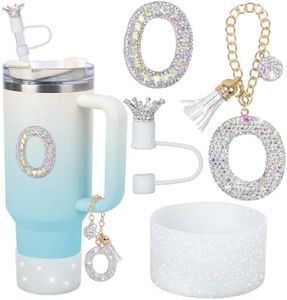 foci cozi Letter Charms for Stanley Cup Handle,Silicone Boot Accessories Charms for Stanley Cup 40oz 30oz,Crown Straw Cover Topper & Diamond Sticker(O)