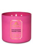 Bath & Body Works White Barn Strawberry Poundcake Scented 3-Wick Candle With Essential Oils - 14.5 oz/ 411 g
