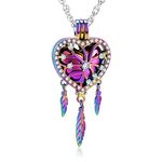 shajwo Cremation Jewelry Dream Catcher Urn Necklaces for Ashes Flower Feather Keepsake Memorial Hollow Pendant for Women Men, Metal Crystal, stainless steel