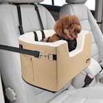 SlowTon Dog Car Seat for Small Dog, Elevated Lookout Booster Seat with Cushion and Safety Belt, Cover Removable Washable, Supports Pets Up to 18lbs