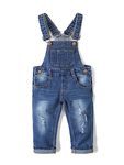 KIDSCOOL SPACE Little Girl Boy Jean Overalls,Toddler Ripped Denim Cute Slim Pants,Deep Blue,18-24 Months