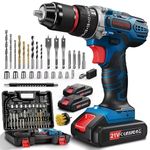 FAHEFANA 21V Cordless Drill, 45Nm Hammer Drill with 2 Batteries 2.0Ah, 25+3 Torque Power Drill, 2-Speed Electric Impact Screwdriver Set, LED Light Combi Drill, Power Tools for Home and Garden