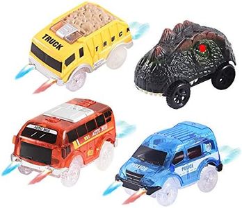 QUOXO 4 Pack Racing Car Glow in The Dark Track Accessories for Boys and Girls