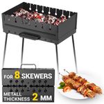 Charcoal Grill for 8 Skewers - Portable Barbecue 16.9"×11.8"×16.9" Kabob Camp Grills - Foldable Metal Mangal - Kebab Shish - BBQ for EDC Picnic Outdoor Cooking Camping Hiking