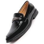 FAUSTO Men's Patent Leather Party Loafers Slip-On Shoes (Black, Numeric_11)