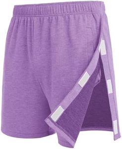 Deyeek Snap Tear Away Shorts for Men Post Knee Surgery Recovery After Hip Replacement Shorts Velcro Catheter Surgical Pants Purple