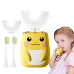 Kids U Shaped Electric Toothbrush with 4 Brush Head,Cartoon Design Auto Sonic Toothbrush for Children 2-7 Year, 360° Full Mouth Cleaning Animal Toddler Power Toothbrushes with Travel Cup