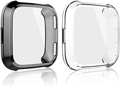 [2 Pack] JOYAUS Protective Case Cover for Fitbit Versa 2, Full Body Screen Protector Case TPU All-Around Protective Ultra Clear Slim Soft Full Cover for Fitbit Versa 2 (Black+Transparent)